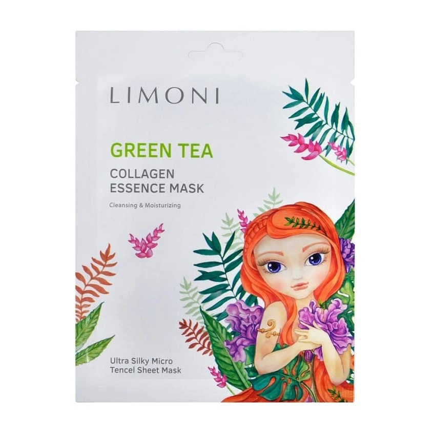 Маска для лица тканевая с зеленым чаем Green tea collagen essence mask LIMONI